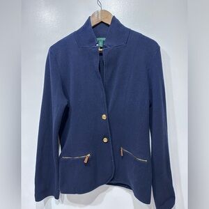 Lauren‎ Ralph Lauren Women’s Navy Cotton Knit Blazer w/ Gold Buttons Size L